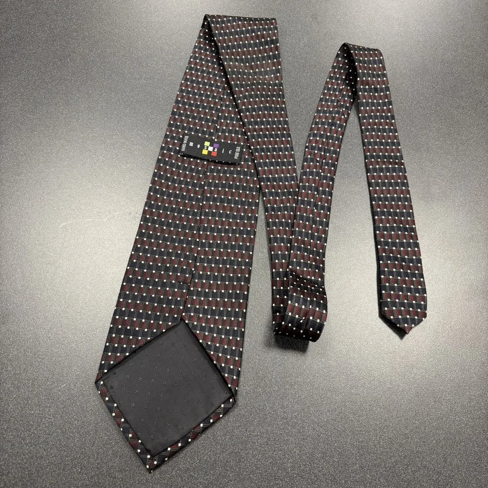 Mosaic Men's Dress Tie‎ Red Black Blue Hand Made 100% Silk Geometric